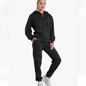 Women's Black Fleece Lined Hoodie and Jogger Set NWOT